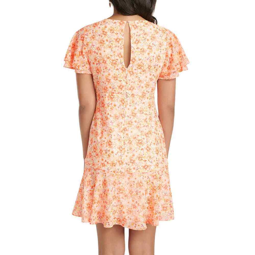 Ever New Joanna Ruched Mini Dress In Floral Apricot Harvest Orange Size 6 - Picture 5 of 5